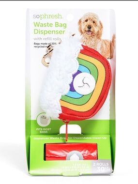 So Phresh Rainbow Fabric Dog Waste Bag Dispenser with gold carabiner clip